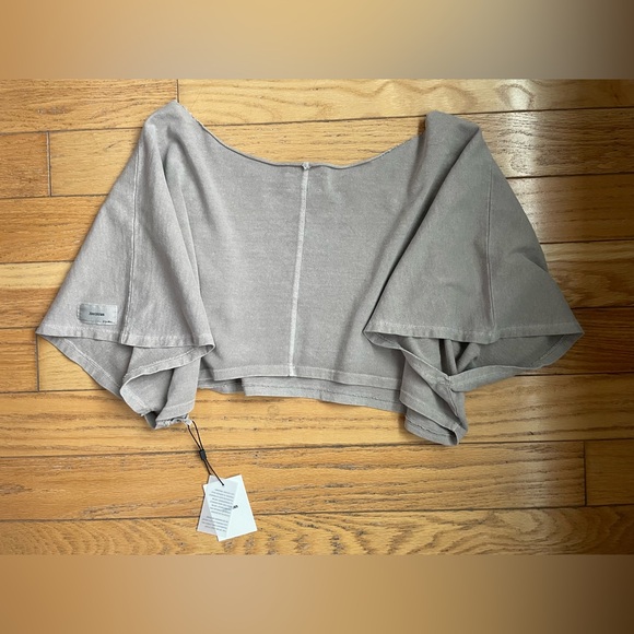 JOAH BROWN OFF SHOULDER CROP TEE SANDSTONE BEIGE COTTON SLOUCHY XS/S NWT - Picture 4 of 7